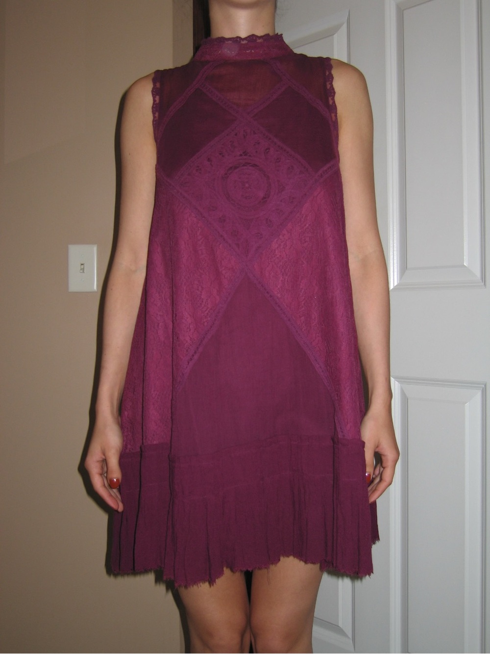 Free People One Angel Burgundy Crochet Dress